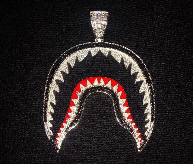 Solid 925 Silver Custom Bathing Ape Bape Shark Men's Pendant With