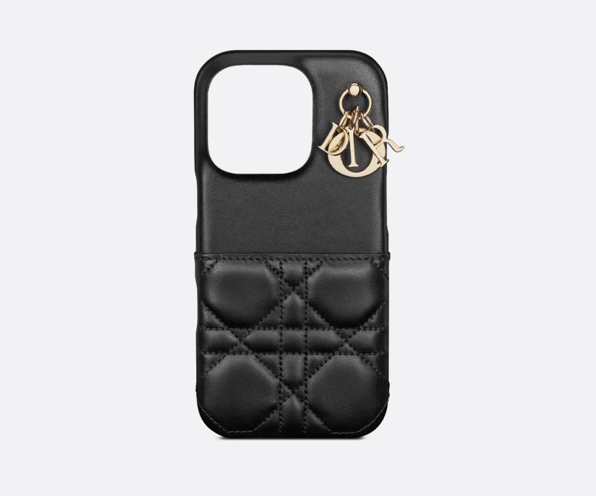 Authentic DIOR Lady Dior IPHONE 16 Pro Case Cannage Lambskin BLACK