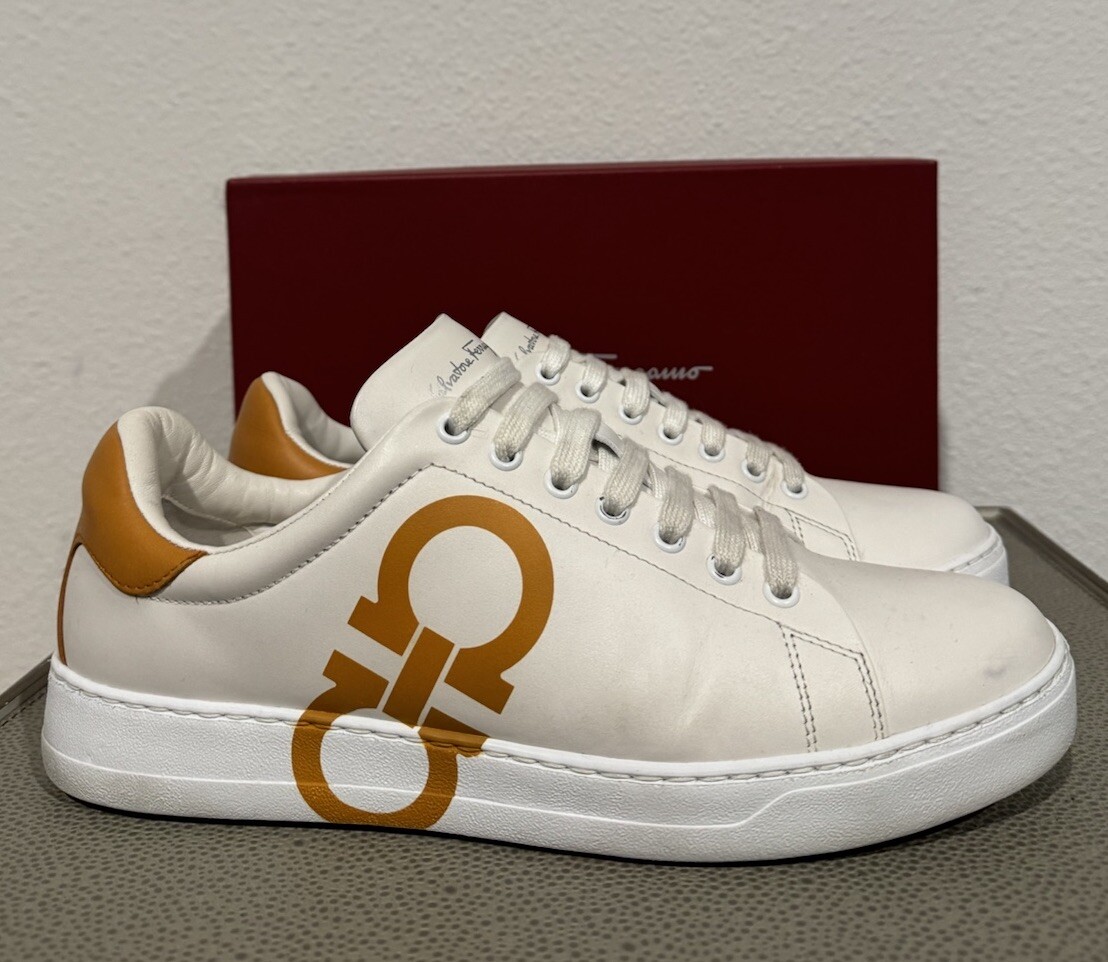 Salvatore Ferragamo NUMBER WHITE/ORANGE Double Gancio Low Top
