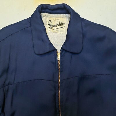 Vtg 50s SPORTSHIRE Rayon Gaberdine Ricky Jacket Blue Rockabilly