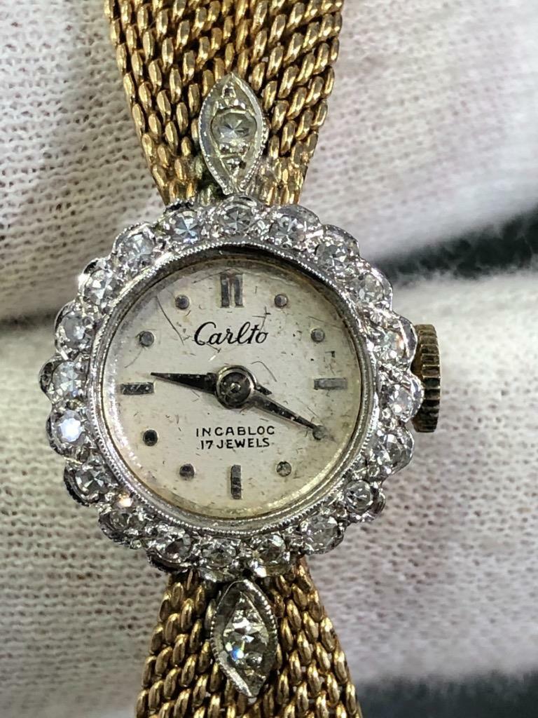 14k Yellow Gold Vintage Carlto Incabloc 17 Jewels Diamond Winding