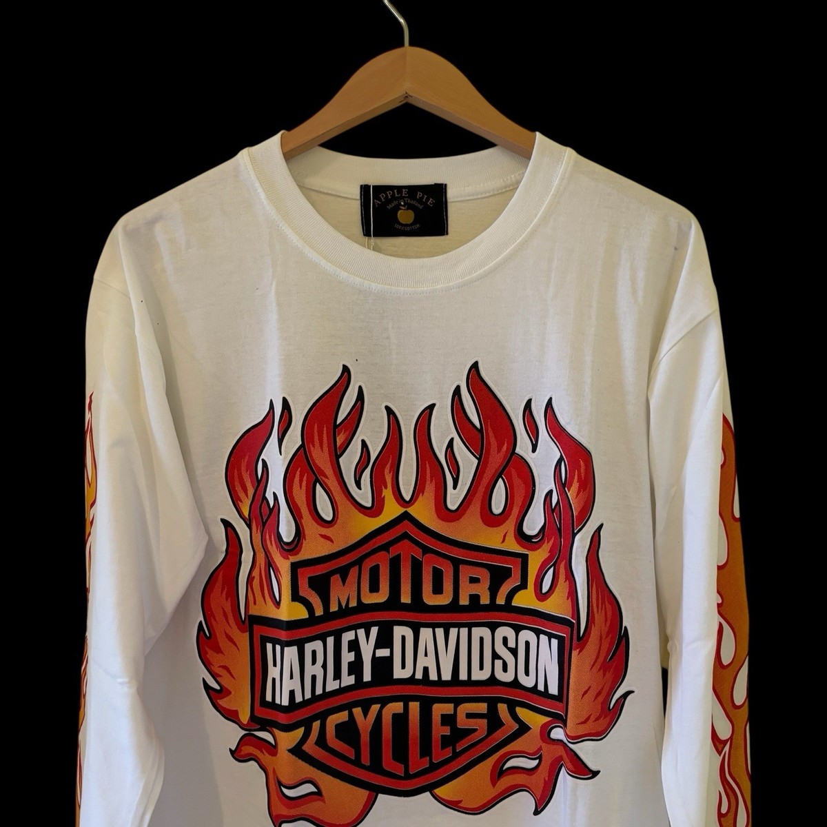 Vintage REPRINT Harley Davidson White Flames Longsleeve Flame T