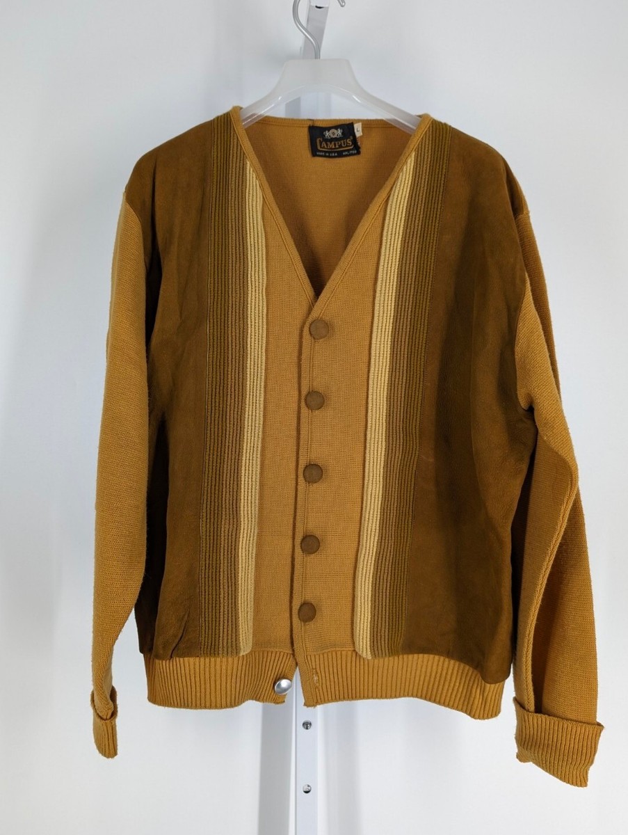Campus Vintage 50s 60s Mod Suede Leather Paneled Atomic Knit