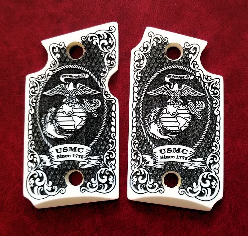 Custom 3D engraved imitation ivory grips Marines fit Sig Sauer