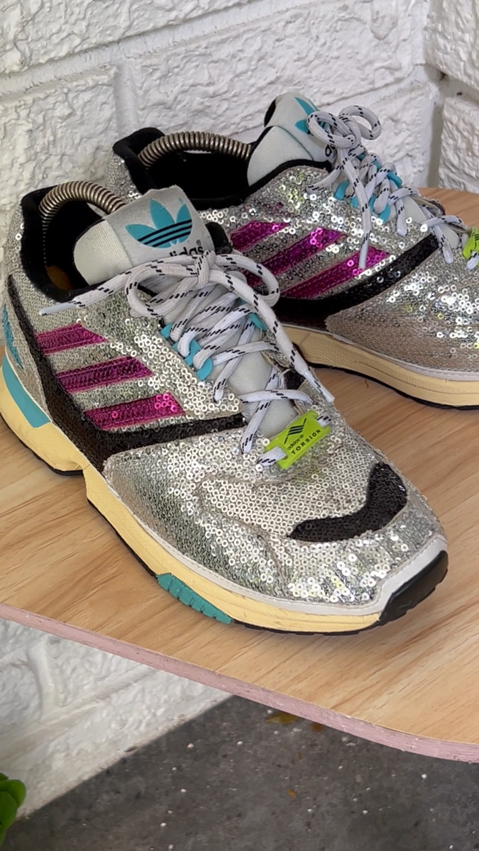 Adidas Originals ZX 4000 Sequin Sneakers Women's Size 6 Silver