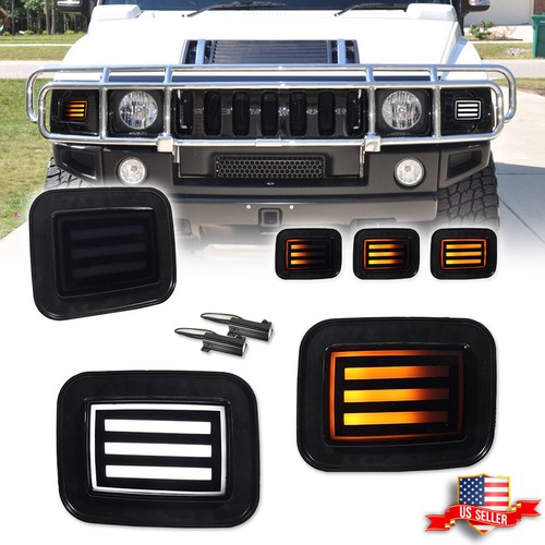 For 2003-2009 Hummer H2 Smoke Switchback LED Front Bumper DRL Turn