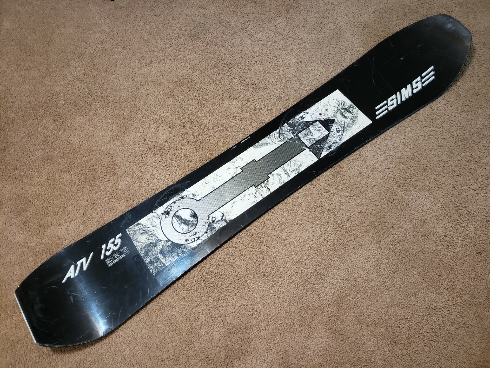 Vintage Sims Snowboard ATV 155 Black White 80's 90's Effective
