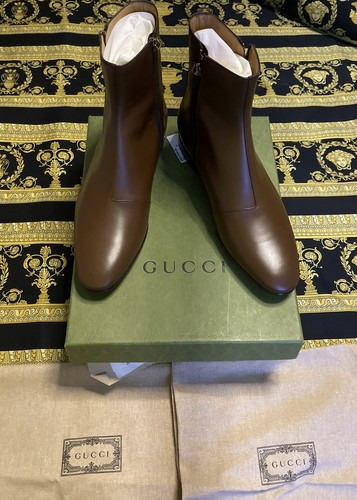 NEW Auth Gucci Leather Ankle Boots $1590 G 10 US 10.5 Brown Zip Up
