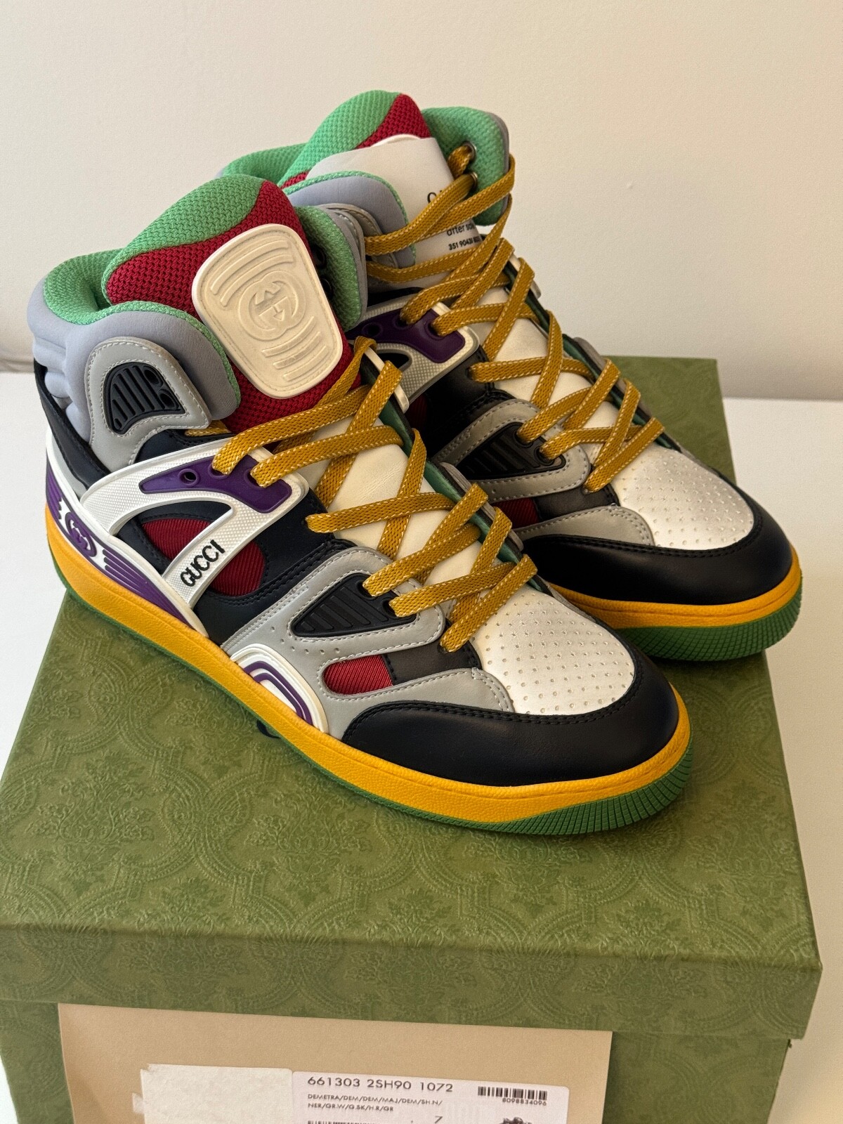 sz 7G - Gucci Basket Demetra black green red High top sneakers | eBay