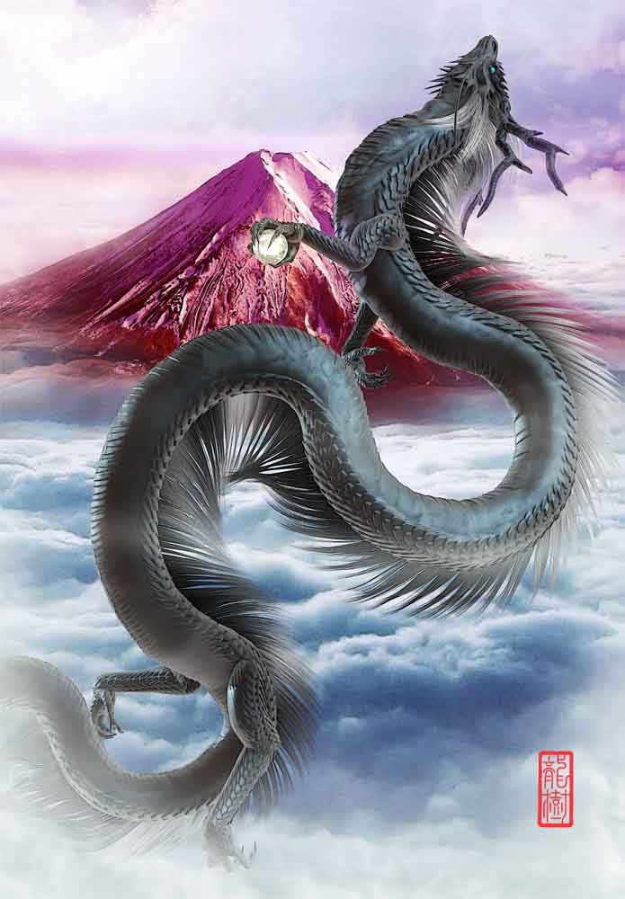 赤富士と白龍 | 龍の絵