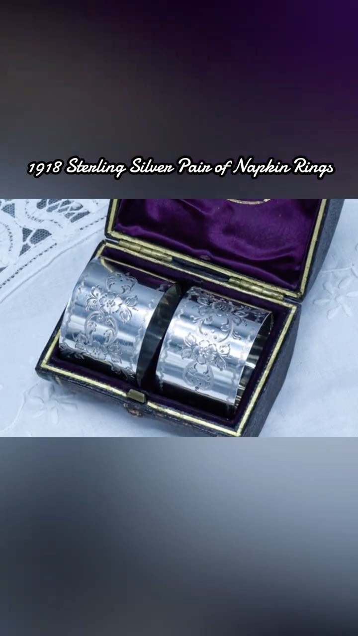 純銀製(925) 1918年 手彫り彫刻 ナプキンリング2組セット/ 1918 Pair