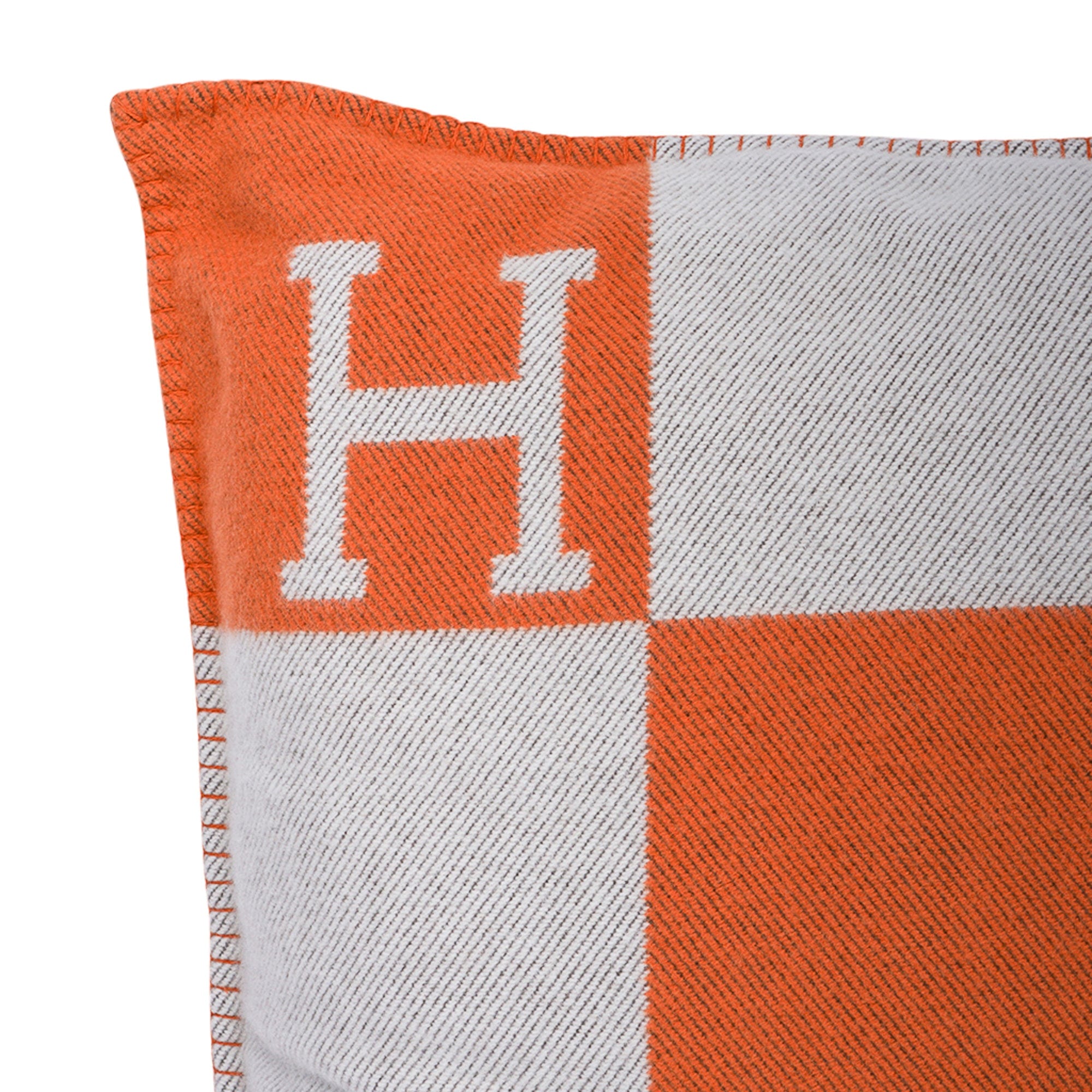 Hermes Large Avalon Pillow Orange and Ecru