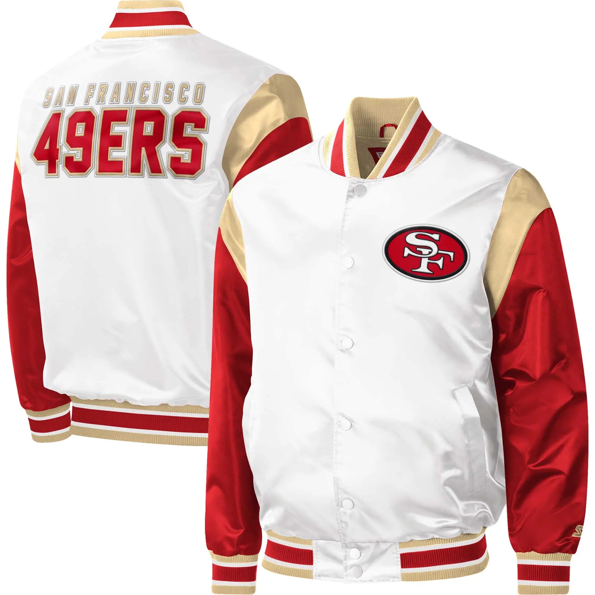 San Francisco 49ers Pitch Warm Up Full-Snap White/Red Satin