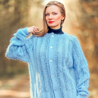 Blue summer wool cardigan mohair sweater ready to ship one size