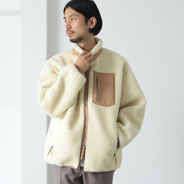 BEAMS LIGHTS ／ シープレザー ボアフリース ブルゾン