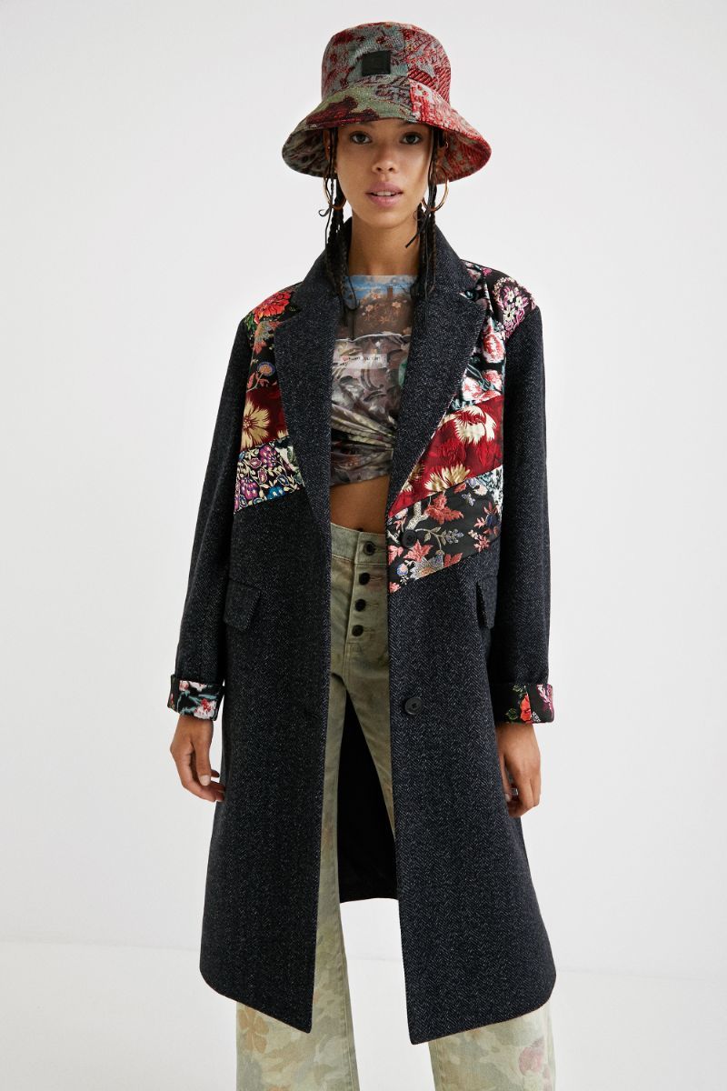 花柄パッチワークのレディースルーズファブリックコート | デシグアル