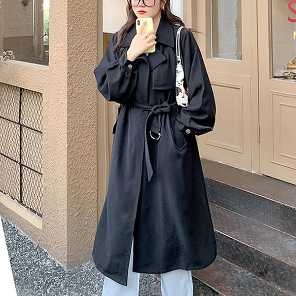 大きいサイズ】 ベルト付きボタンレストレンチコート 大きいサイズ