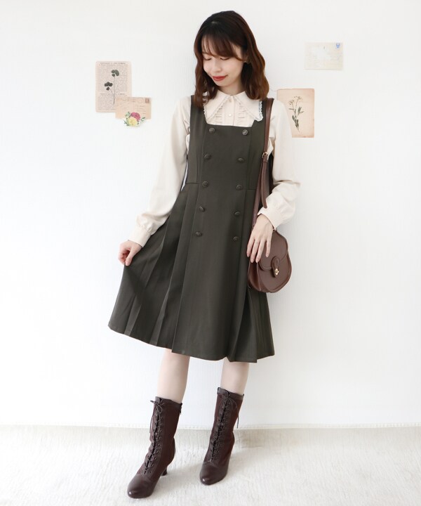 新作】【再入荷】エンブレム釦プリーツジャンパースカート/F i.n.t