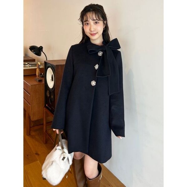 WEB限定カラー】[L.B CANDY STOCK]Aラインビジューリボンコート