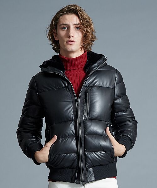 5351 POUR LES HOMMES】シープレザーダウンジャケット シングル レザー