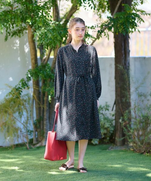セール】 洗える ベルト付き小花柄シャツワンピース【CoC by CARA O