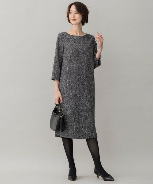 XSサイズ〜/洗える】ストレッチツイードプリント ワンピース （ロング