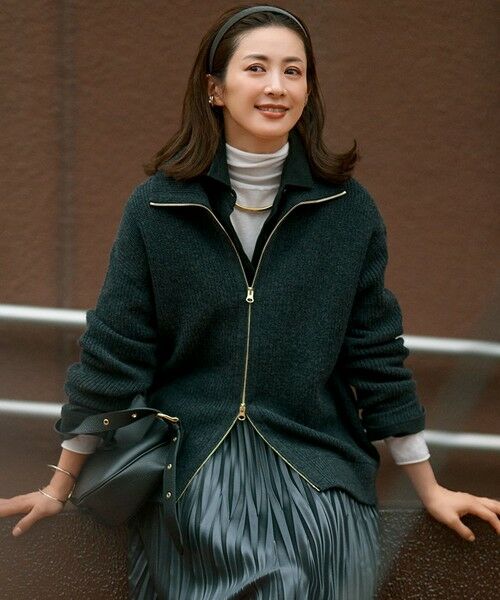 セール】 【洗える】カシミヤブレンド ジップアップ ニットブルゾン