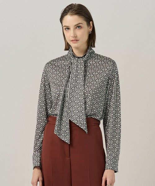 30th ANNIVERSARY】 モノグラムプリントスムース ボウタイブラウス