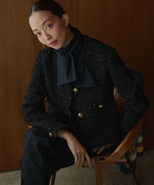 GIOLICAツイード ノーカラー ボタン ジャケット （ノーカラー