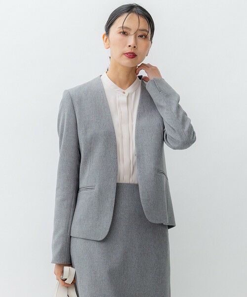 セール】 【洗える】ウールライクカルゼ ノーカラー ジャケット （ノー