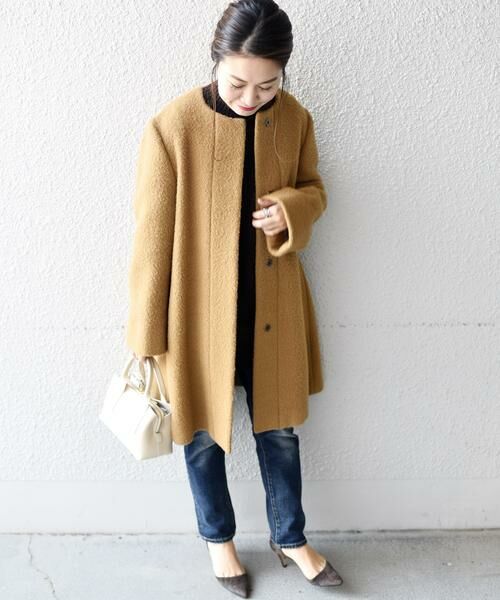 セール】 CARRARO:ウールアルパカノーカラーコート （その他アウター