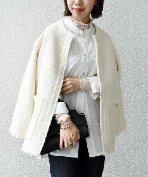 セール】 【WEB限定】SHIPS any:〈手洗い可能〉ツイード ノーカラー