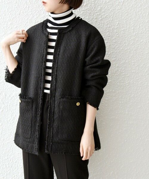 セール】 【WEB限定】SHIPS any:〈手洗い可能〉ツイード ノーカラー