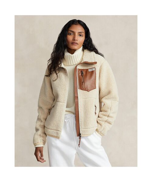 レザートリム & ハイパイル フリース ジャケット （その他アウター