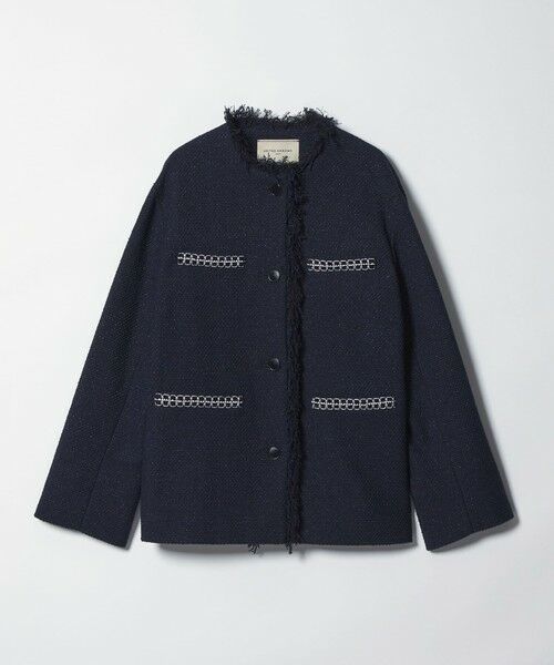 2トーン ツイードライク ノーカラー ジャケット （ノーカラー