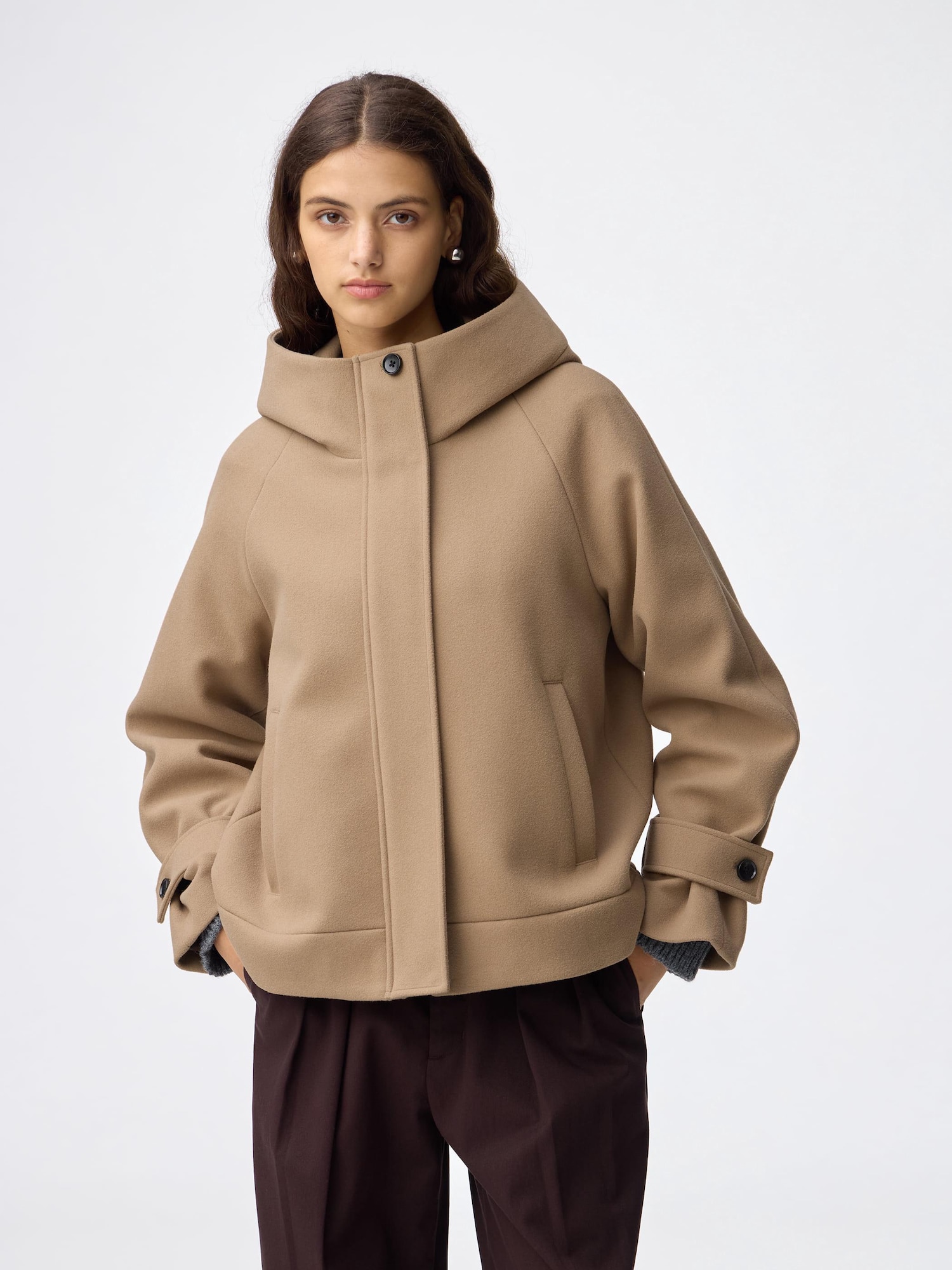 COZY MELTON Short Hoodie Coat | GU US