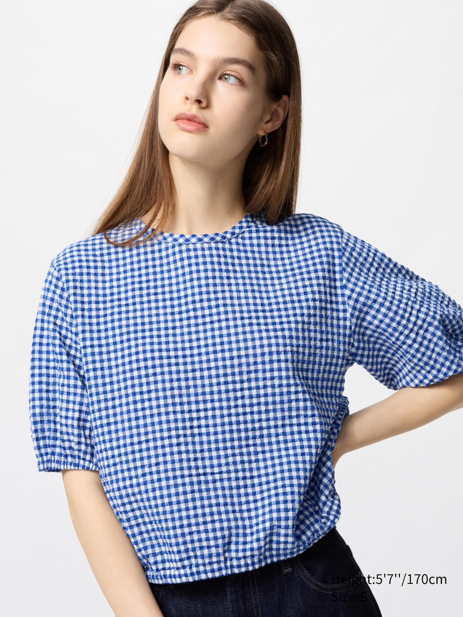 Seersucker Volume Blouse | Gingham | UNIQLO US