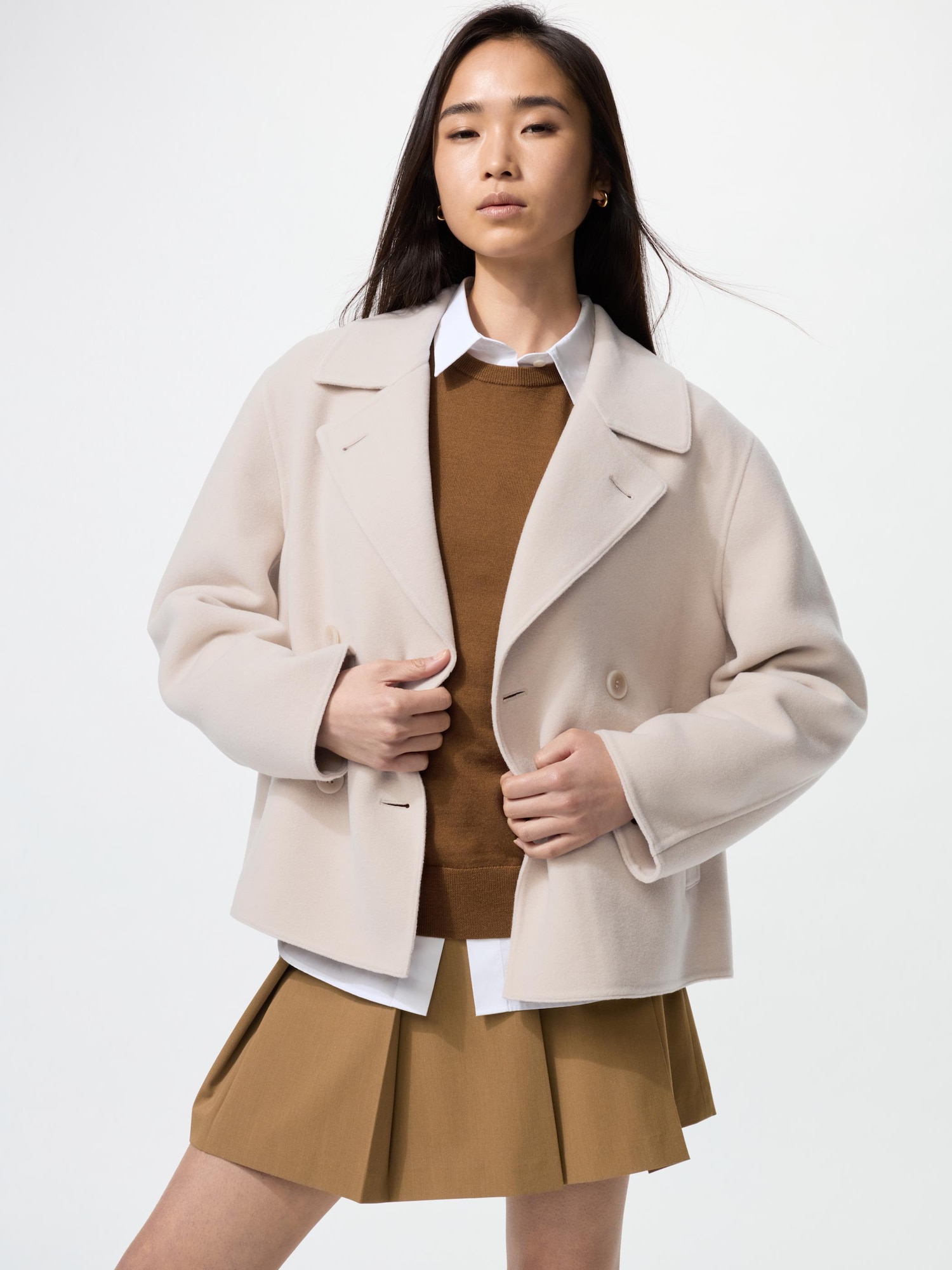 WOMEN ダブルフェイスショートコートリラックスフィット | UNIQLO UNIFORM