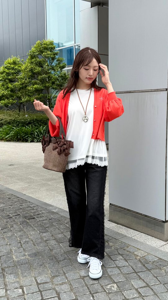 &LOVE びっくり美脚なスカラレースデニムワイドパンツ アンドラブ