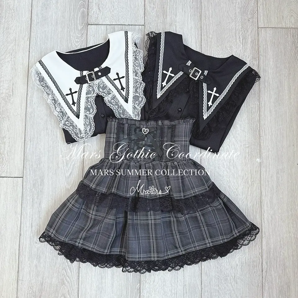 MA*RS】BIG襟クロス刺繍ブラウス - ブラック size-F | 地雷系・量産型