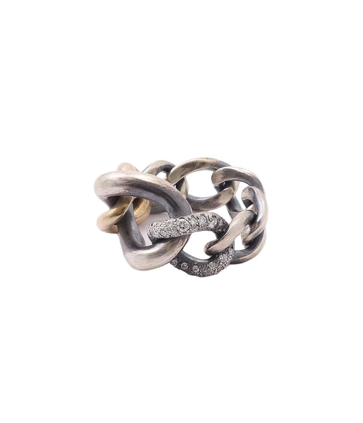HUMETE CHAIN RING S SV K18YG White Diamond(side part diamond