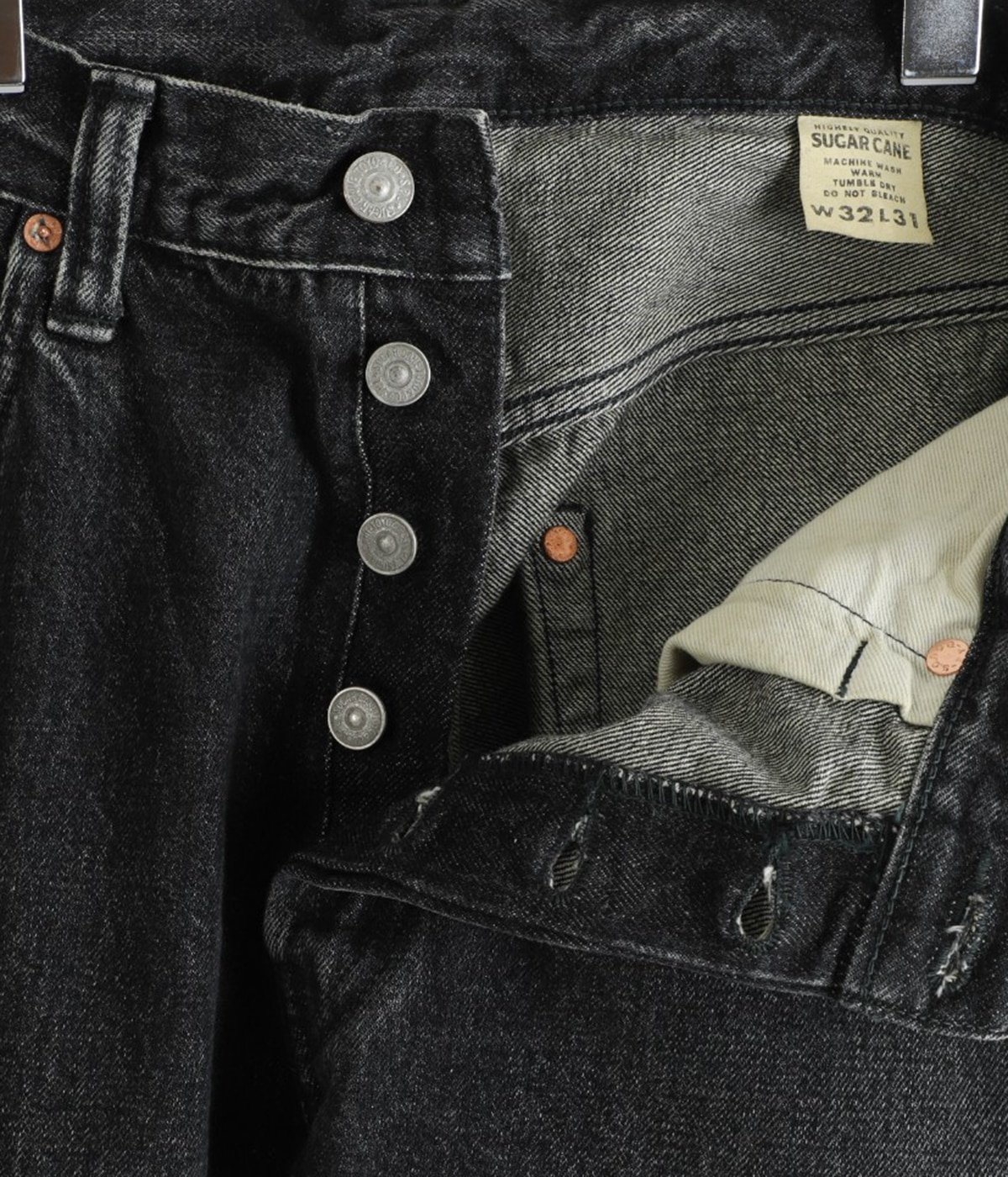 14.25oz. BLACK DENIM 1947 MODEL HARD WASH (LENGTH 31) | SUGAR CANE