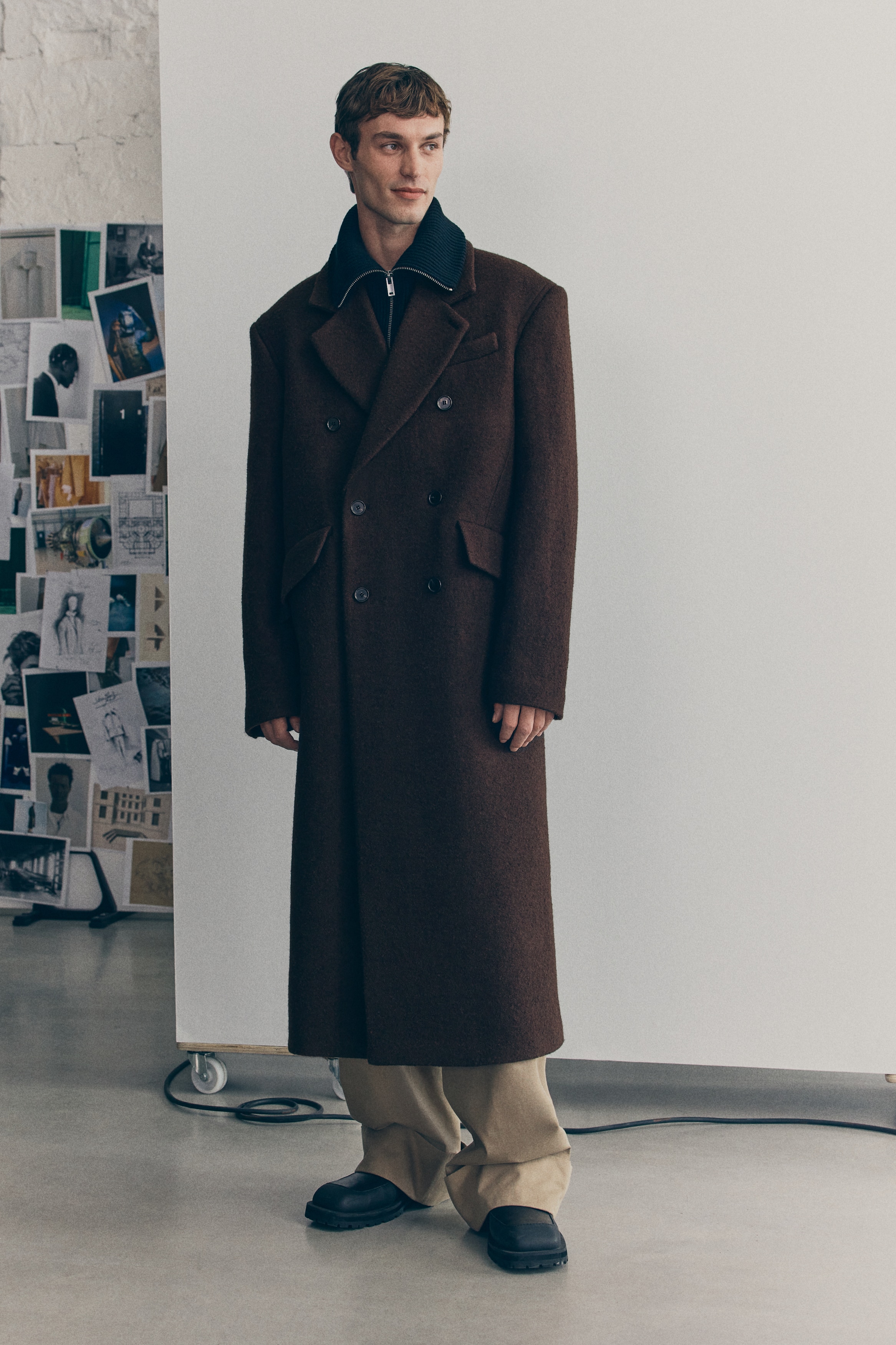ウール ダブルブレストコート - ブラウン - Men | H&M JP
