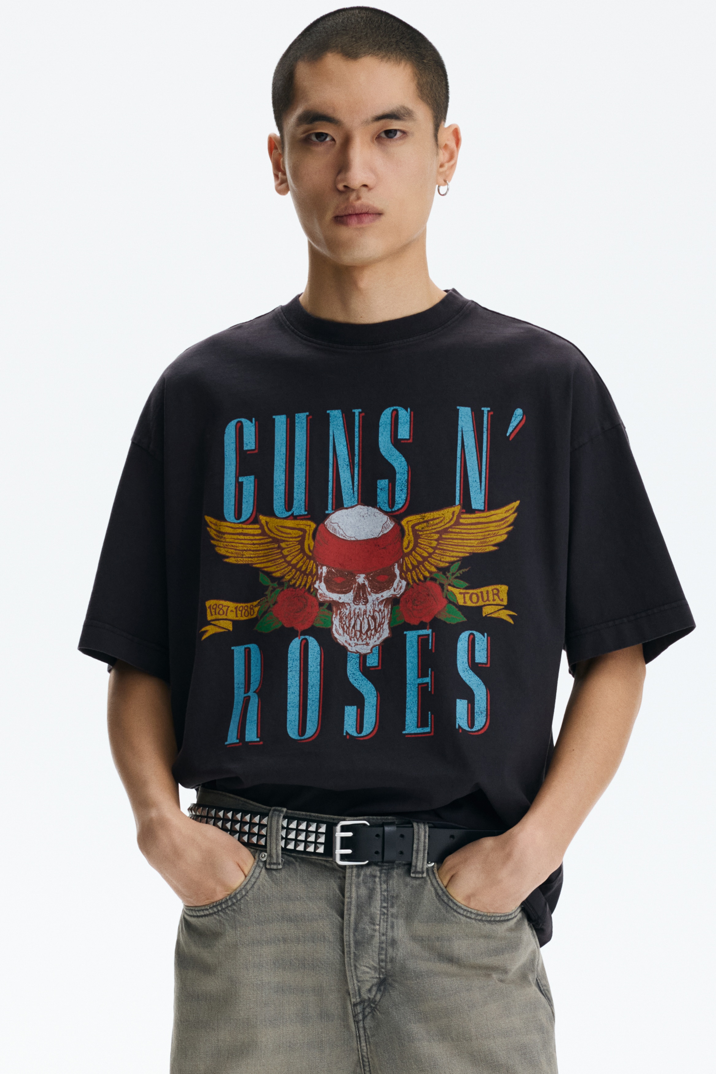 オーバーサイズフィットTシャツ - ブラック／Guns N' Roses - Men | H&M JP