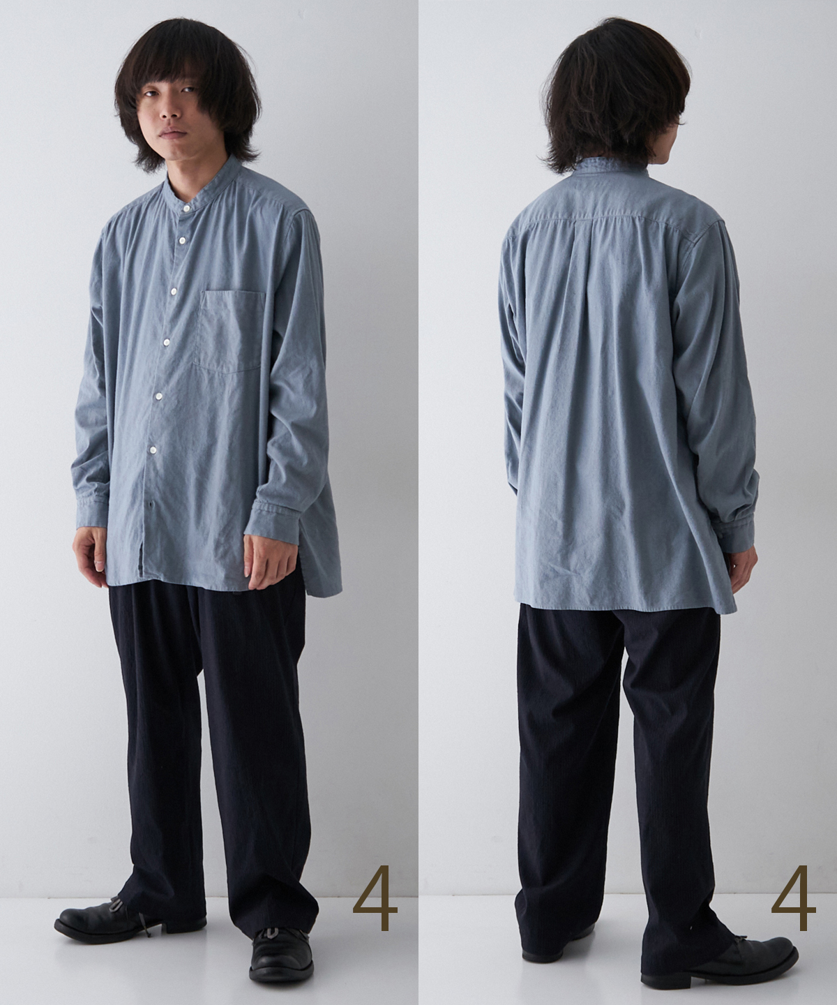 UpcycleLino] 起毛リネン バンドカラーシャツ｜nest Robe / CONFECT