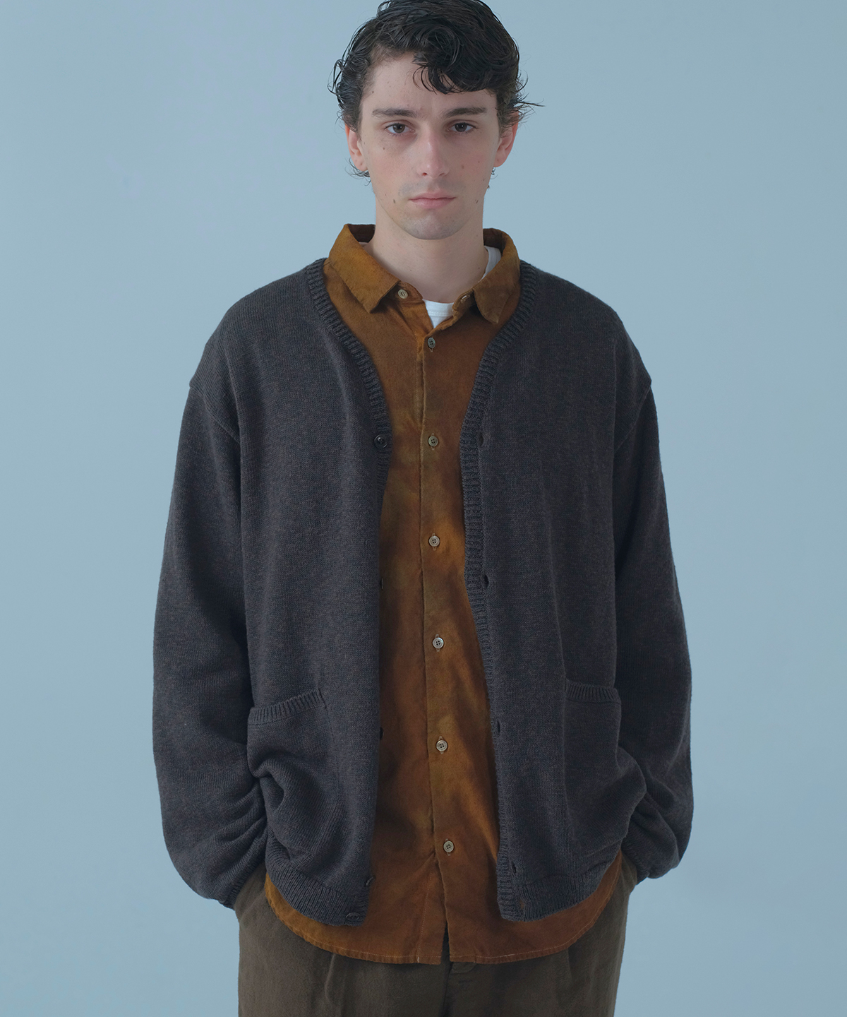 ウールコットン スラブニット キーネックカーディガン｜nest Robe