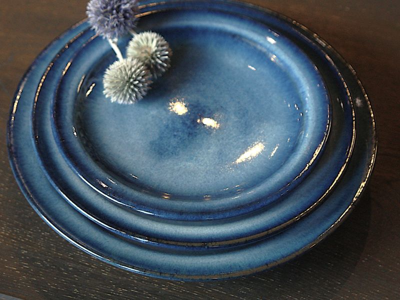 ブルー縁つき七寸皿 | 会津慶山焼