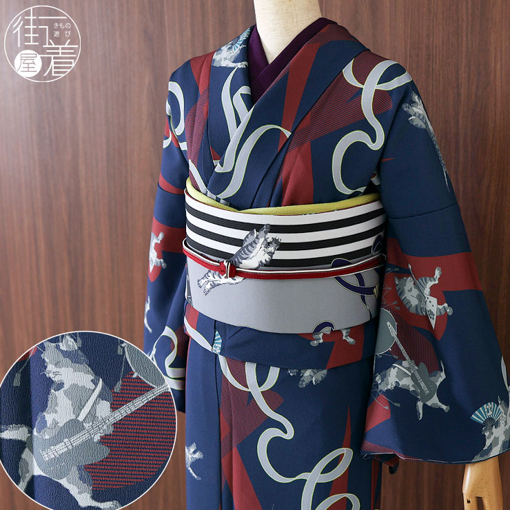 楽天市場】＼スーパーSALE開催中!／[洗える着物] 撫松庵 袷 きもの 猫