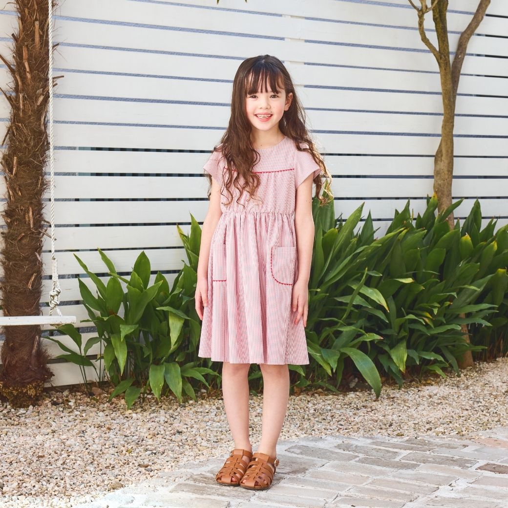 CLEARANCEセール50％OFF】【キッズ】ストライプフリルワンピース 130