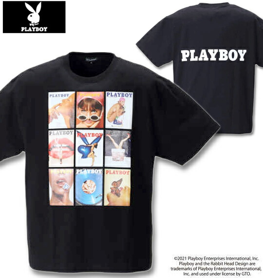 大きいサイズ PLAYBOY(プレイボーイ) カラー転写シートプリント半袖T